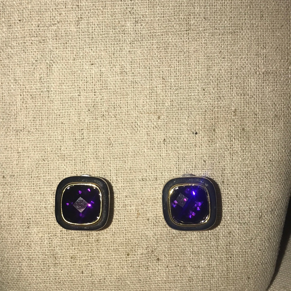 Purple stone lever back earrings